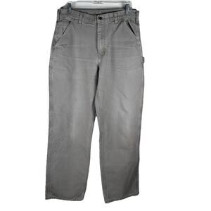 Tan Carhartt Mens 34 X 32 heavy Tan canvas Utility Carpenter Relaxed Work pants